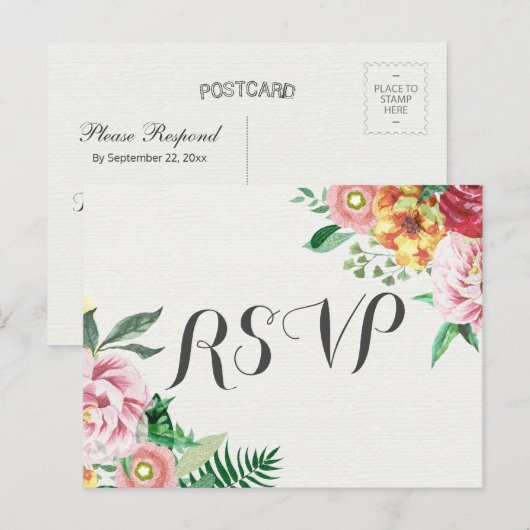 Elegante waterverf bloemige baby bruiloft RSVP Uitnodiging Briefkaart (Voorkant / Achterkant)