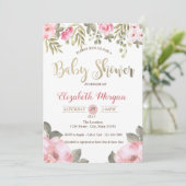Elegante waterverf bloemige babyshower uitnodiging (Staand voorkant)