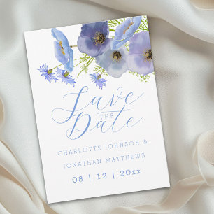 Elegante Waterverf Bloemige Blauwe Bruiloft Wilde  Save The Date