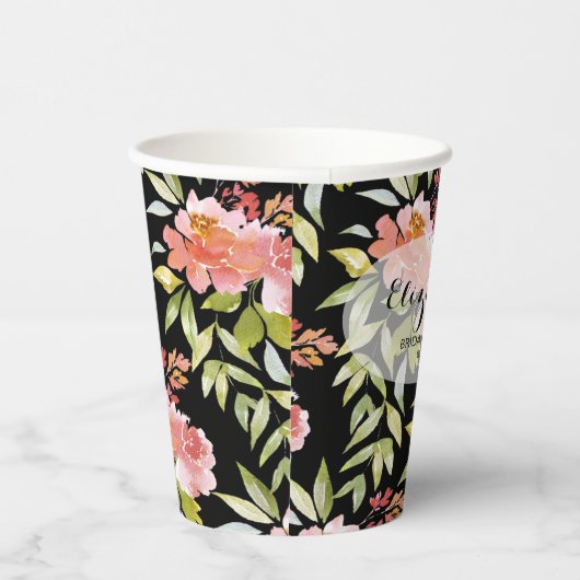 Elegante waterverf bloemige bruidsdouche papieren bekers (Rechts)