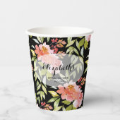 Elegante waterverf bloemige bruidsdouche papieren bekers (Voorkant)