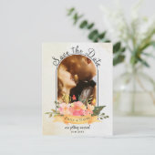 Elegante waterverf bloemige cute foto bruiloft aankondigingskaart (Staand voorkant)