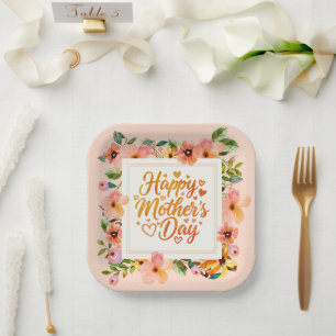 Elegante Waterverf Bloemige Gelukkige Moederdag Papieren Bordje