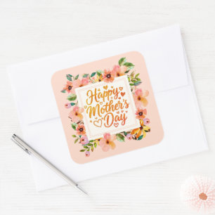 Elegante Waterverf Bloemige Gelukkige Moederdag Vierkante Sticker