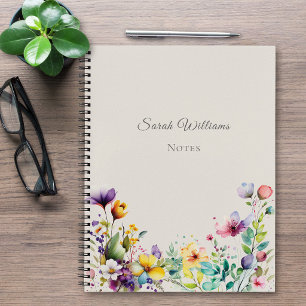 Elegante waterverf bloemige gepersonaliseerde noti notitieboek