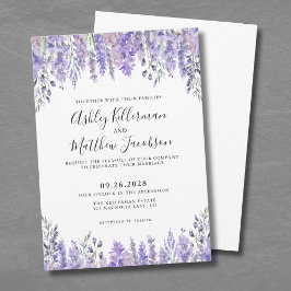 Elegante Waterverf Bloemige Lavendel Bruiloft Kaart