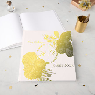 Elegante Waterverf Bloemige Monogram Huwelijk Gastenboek