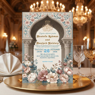 Elegante Waterverf Bloemige Moslim Bruiloft Kaart