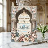 Elegante Waterverf Bloemige Moslim Bruiloft Kaart