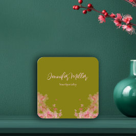 Elegante waterverf bloemige olijfgroene  vierkante visitekaartje
