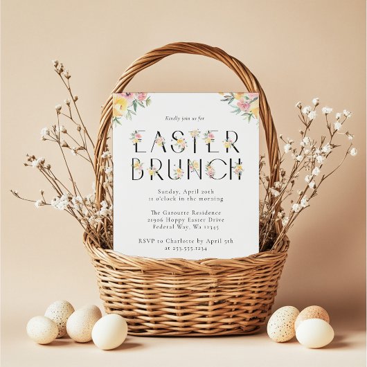 Elegante Waterverf Bloemige Pasen Brunch Kaart
