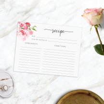 Elegante Waterverf Bloemige Receptkaart