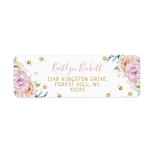 Elegante waterverf bloemige retouradreslabels etiket (Voorkant)