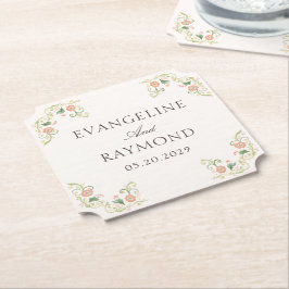 Elegante Waterverf Bloemige Rococo Bruiloft Kartonnen Onderzetters
