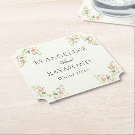 Elegante Waterverf Bloemige Rococo Bruiloft  Kartonnen Onderzetters
