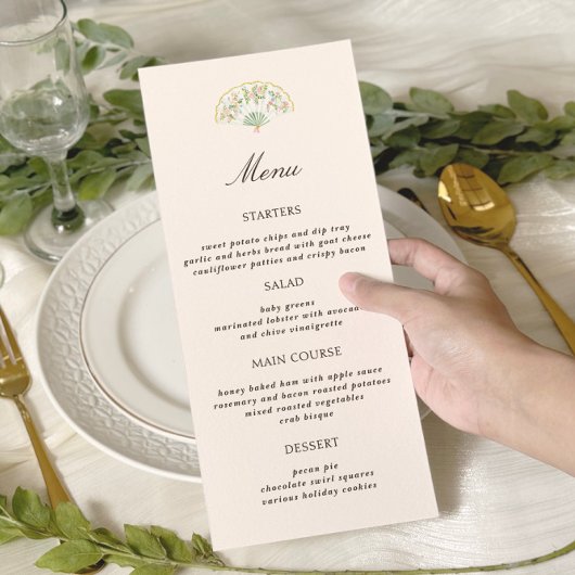 Elegante Waterverf Bloemige Rococo Bruiloft Menu