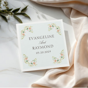 Elegante Waterverf Bloemige Rococo Bruiloft Servet