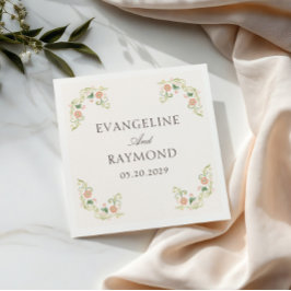 Elegante Waterverf Bloemige Rococo Bruiloft  Servet