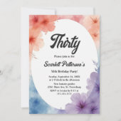 Elegante Waterverf Bloemige Romantische 30e Verjaa Kaart (Voorkant)