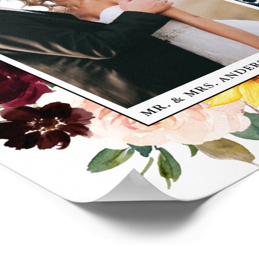 Elegante Waterverf Bloemige Trouwdag Poster (Hoek)