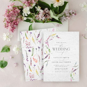 Elegante Waterverf Bloemige Trouwkaart met Wilde B Kaart