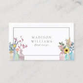 Elegante Waterverf Bloemist Logo QR Code Visitekaartje (Voorkant)