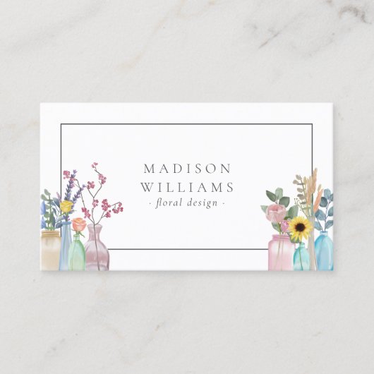 Elegante Waterverf Bloemist Logo QR Code Visitekaartje (Voorkant)