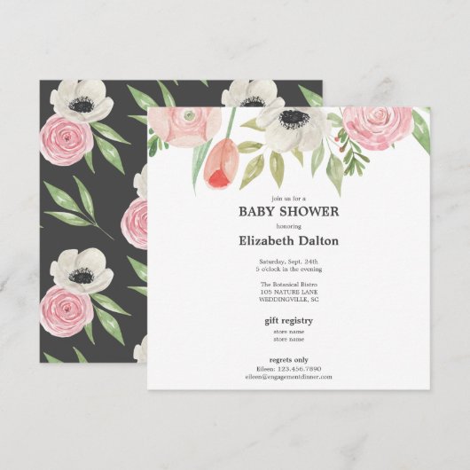 Elegante Waterverf Bloemneutraal Baby shower Kaart (Voorkant / Achterkant)