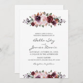 Elegante waterverf bloemrijke boho bruiloft uitnod kaart (Voorkant / Achterkant)