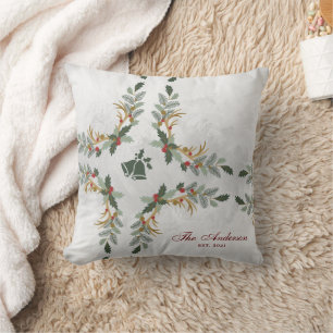 Elegante waterverf bloemrijke kerstvakantie famili kussen