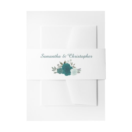 Elegante Waterverf Bloemrijke Turquoise Aqua Rozen Uitnodigingen Wikkel (Voorkant Voorbeeld)