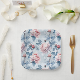 Elegante waterverf bloemrozen papieren bordje