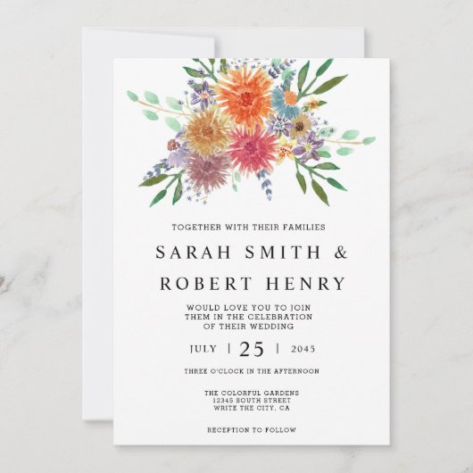 Elegante waterverf bloemschildering bruiloft kaart (Voorkant)