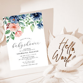 Elegante waterverf bloemstuk, baby shower met groe kaart