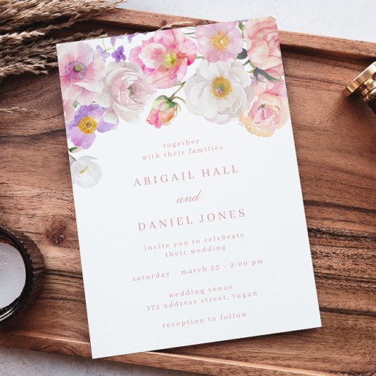 Elegante Waterverf Bloom Wedding Kaart