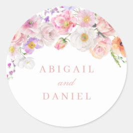 Elegante Waterverf Bloom Wedding Ronde Sticker
