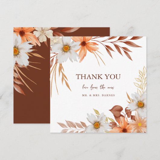 Elegante Waterverf Blooms of Autumn Wedding Bedankkaart (Voorkant / Achterkant)