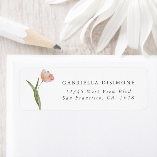 Elegante waterverf blozend perzik tulp retouradres etiket (Insitu)