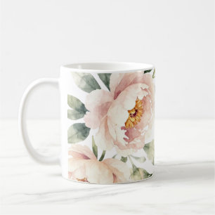 Elegante waterverf blozende pioenrozen bloemige ac koffiemok