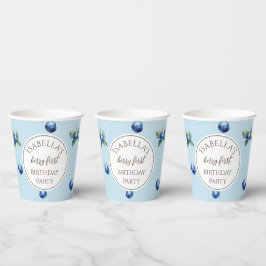 Elegante Waterverf Blue Berry Eerste Verjaardagsfe Papieren Bekers