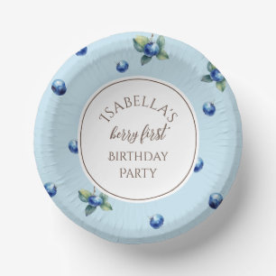 Elegante Waterverf Blue Berry Eerste Verjaardagsfe Papieren Kommen