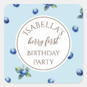 Elegante Waterverf Blue Berry Eerste Verjaardagsfe Vierkante Sticker (Voorkant)