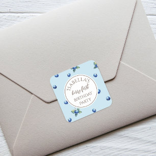 Elegante Waterverf Blue Berry Eerste Verjaardagsfe Vierkante Sticker