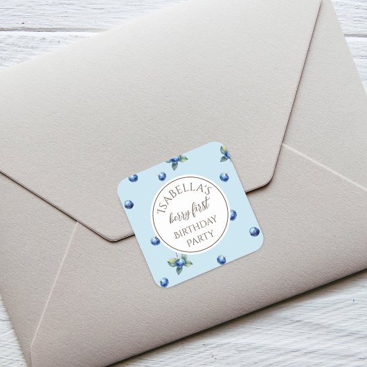 Elegante Waterverf Blue Berry Eerste Verjaardagsfe Vierkante Sticker