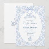 Elegante Waterverf Blue Bow Toys Boy Baby shower Kaart (Voorkant / Achterkant)