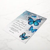 Elegante Waterverf Blue Butterfly Wedding Real Folie Uitnodiging (Gedraaid)