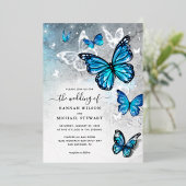 Elegante Waterverf Blue Butterfly Wedding Real Folie Uitnodiging (Staand Voorkant)