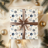 Elegante Waterverf Blue Christmas Ornament Cadeaupapier