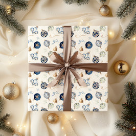 Elegante Waterverf Blue Christmas Ornament Cadeaupapier