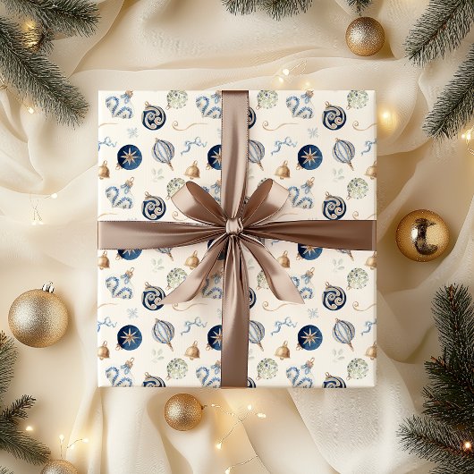 Elegante Waterverf Blue Christmas Ornament Cadeaupapier
